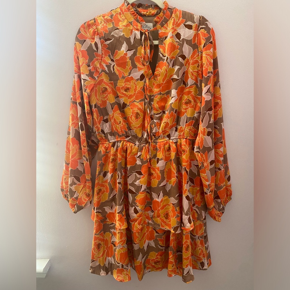 🍂🍁 Boutique Silky Floral Mock Neck Long Sleeve Dress
